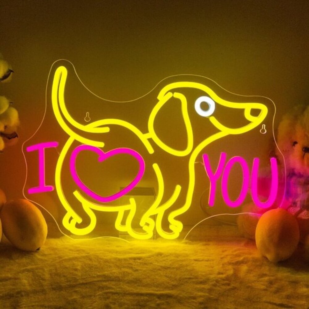 New Dog I Love You Neon Sign, USB Light for Wall Decor, Pet Lovers & Gift Ideas